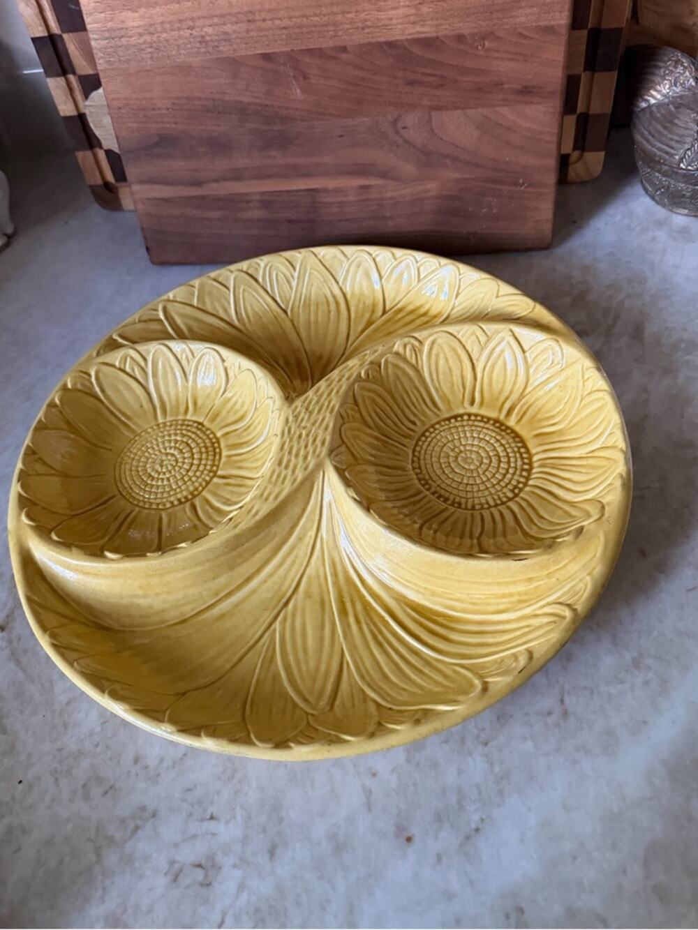 Vintage Calif pottery sunflower serving platter
